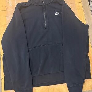 Nike 1/2 Zip Black Fleece Pullover Woman’s Large Kangaroo Pockets Cotton Blend